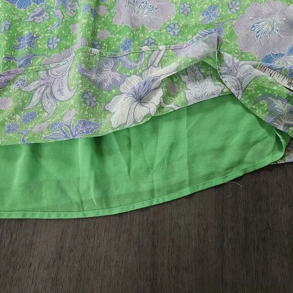 Joie Top Blouse Womens Large Green Floral Ruffles Lined Bloom Cottage Cap Sleeve - Picture 4 of 8